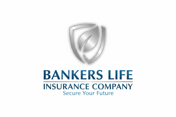 Logo of Bankers Life Insurance Company featuring a silver shield with a leaf symbol above blue text reading “Bankers Life Insurance Company” and the tagline “Secure Your Future” on a light grey background.