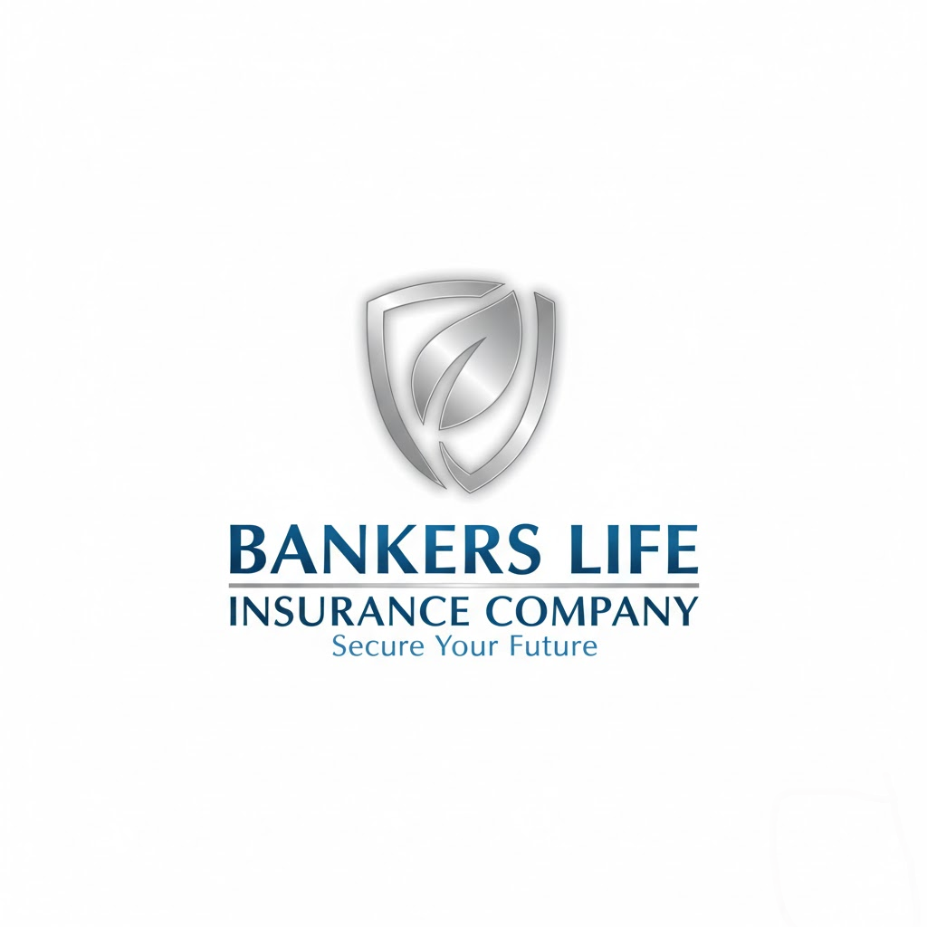Logo of Bankers Life Insurance Company featuring a silver shield with a leaf symbol above blue text reading “Bankers Life Insurance Company” and the tagline “Secure Your Future” on a light grey background.